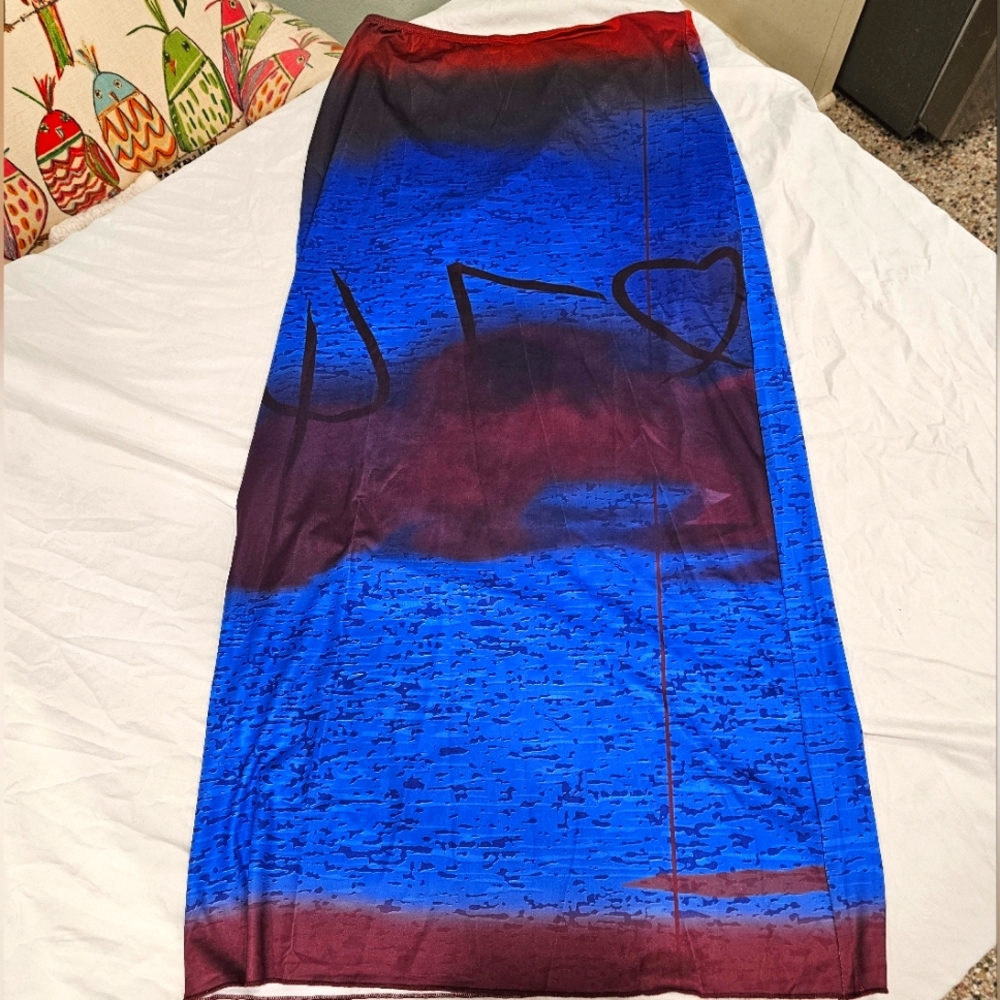 Blue & Red Wet Graffiti Print Maxi Skirt NWOT